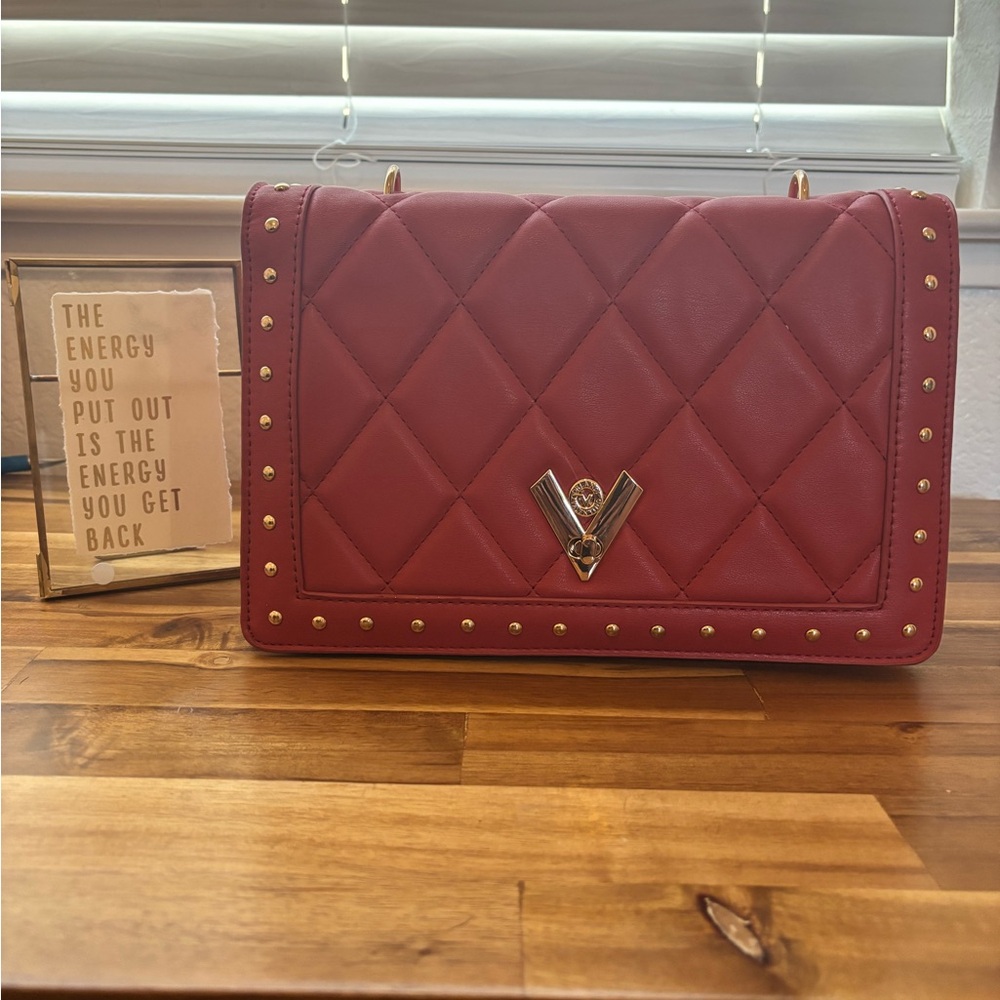 Valentino Orlandi Red Quilted Shoulder Bag with Metal Studs